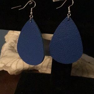 Leather Teardrop Sapphire blue teardrop earrings